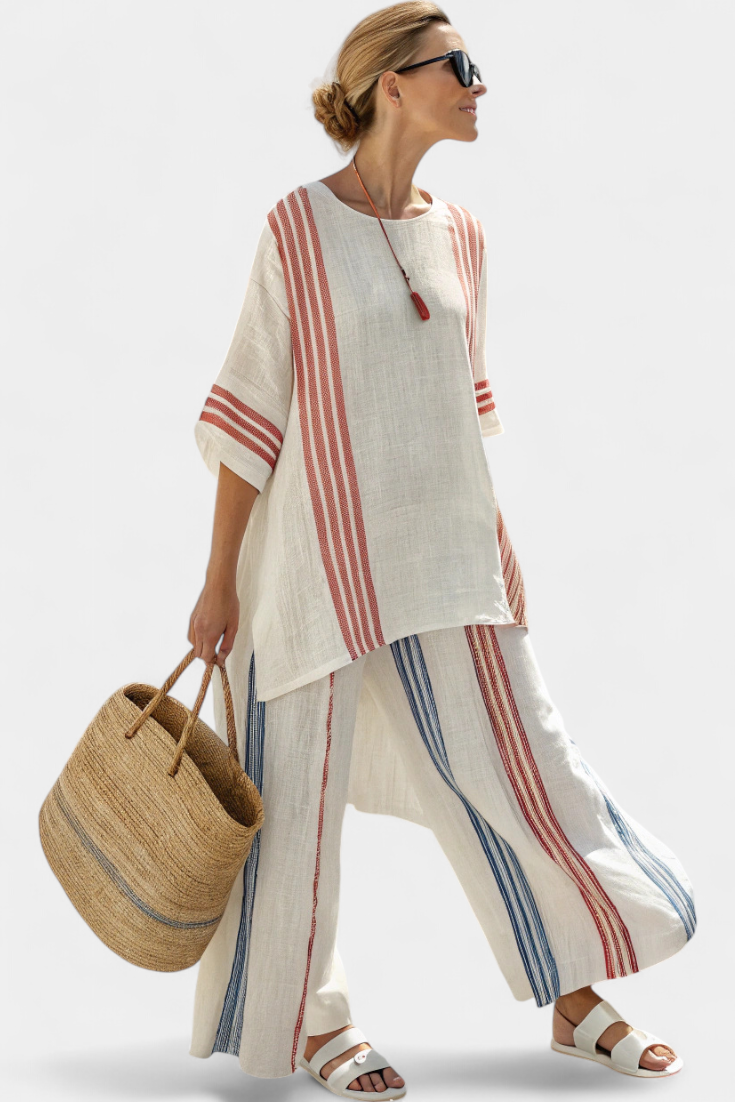 María Ethnic Bamboo Set with Stripes and Wide Cut