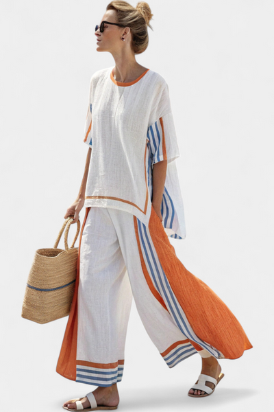 María Ethnic Bamboo Set with Stripes and Wide Cut